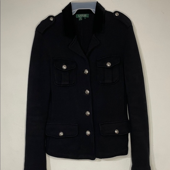 Lauren Ralph Lauren Black Military Style Knit Jacket Sweater L - Picture 1 of 6